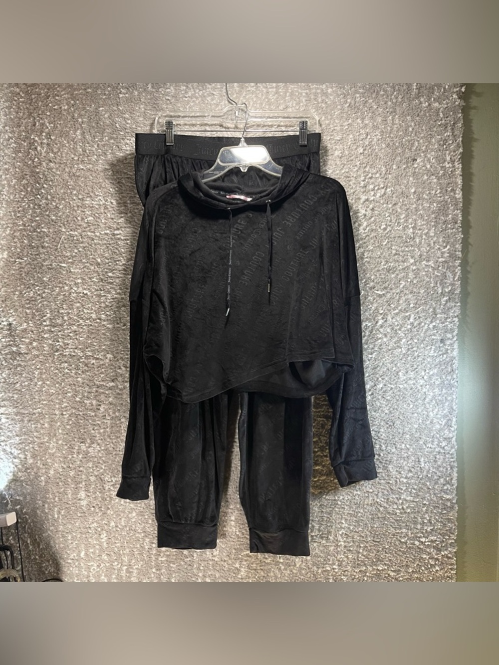 Juicy‎ Couture Sleepwear Black Velvet 2 Piece Hoodie Pants Large Loungewear LOGO